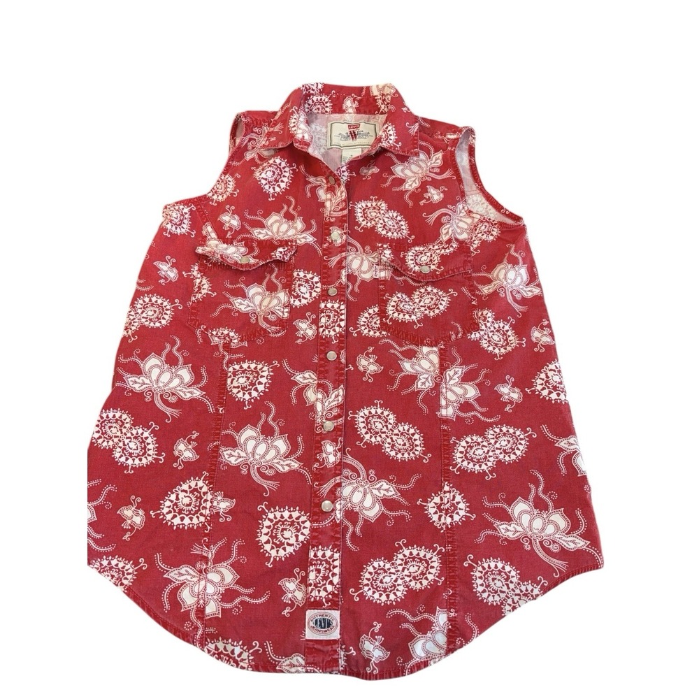 LEVI'S JEANSWEAR‎ Vintage 90's Women's Paisley Sleeveless Shirt RED SZ Small